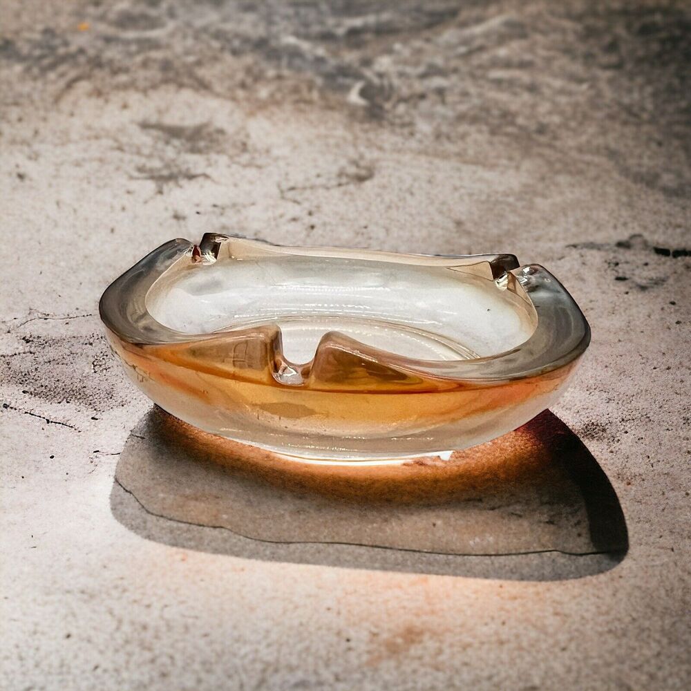 VTG Carnival Glass Ashtray Jeanette 4.25" Wavy Amberina Marigold MCM Iridescent